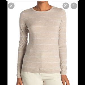 Kinross  super soft, handcrafted 100% cashmere stripe print crew neck sw…